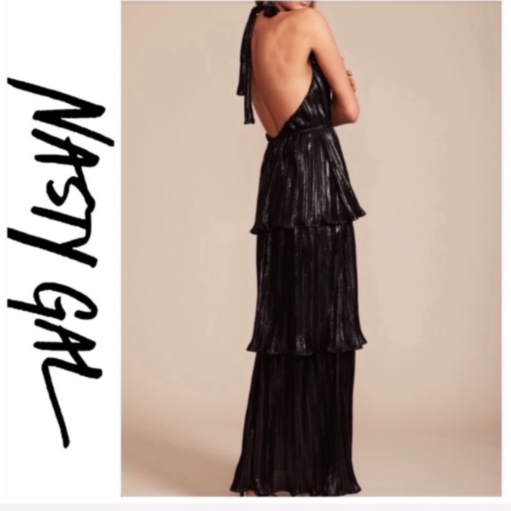Nasty Gal Lioness Midnight Halter Pleated Maxi - Picture 3 of 6